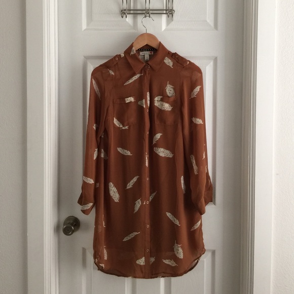 Old Navy Sheer Feather Print Button Down Dress
