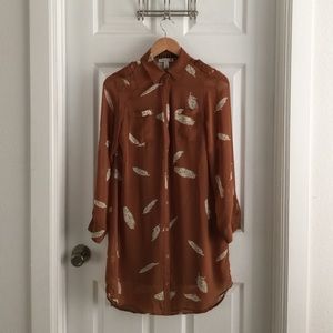 Old Navy Sheer Feather Print Button Down Dress