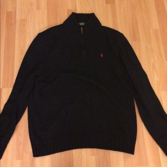 Men's navy blue half zip polo sweater