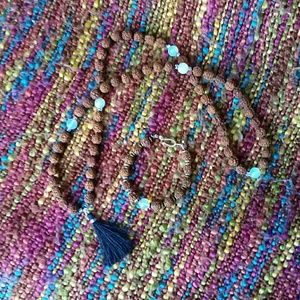 Handmade opalite/rudraksha bead mala set