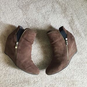 Brown wedge booties