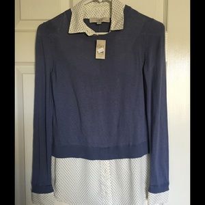 Loft blue and polka dot, sweater blouse XXS petite