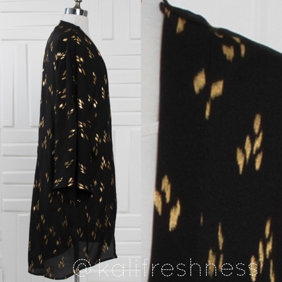 LAST ONE Black w/ Gold Foil Print Kimono Cover Up - Picture 2 of 4