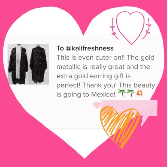 LAST ONE Black w/ Gold Foil Print Kimono Cover Up - Picture 4 of 4