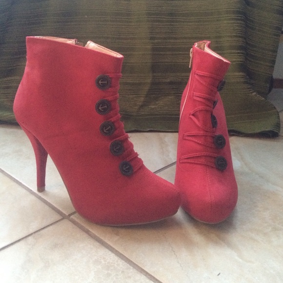 Red Suede Heeled Boots