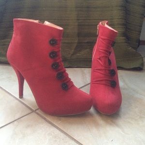 Red Suede Heeled Boots
