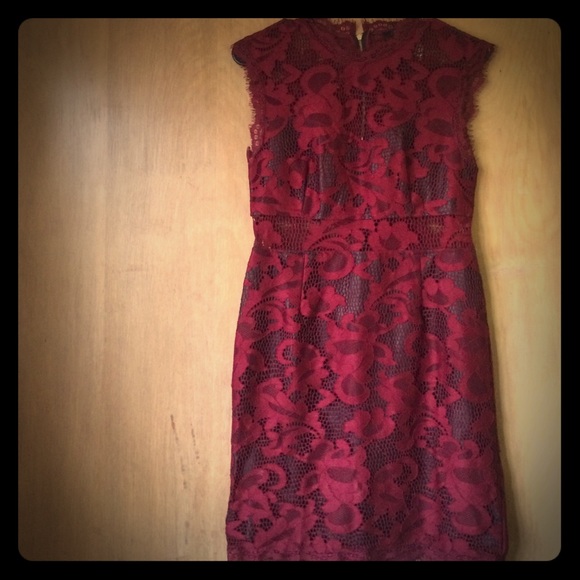 Red Lace & Leather Cutout Dress