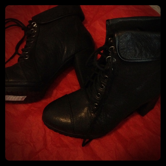 Black ankle boots with thick heels