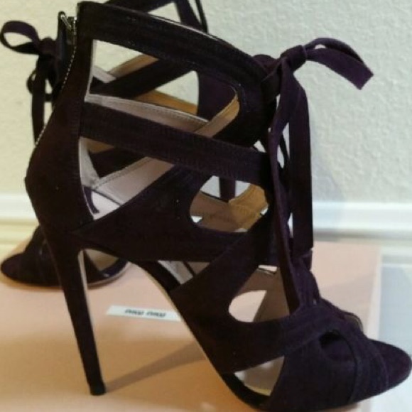 MIU MIU Purple Suede Caged Sandals - Picture 3 of 4
