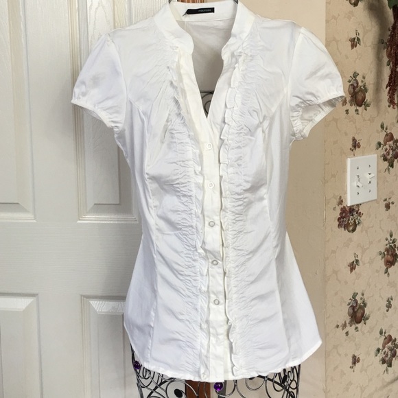 White Ruffled Tuxedo Style Top