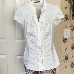 White Ruffled Tuxedo Style Top