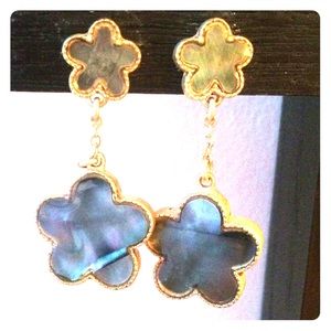 Grey/Blue with Gold Detailing Flower Earrings
