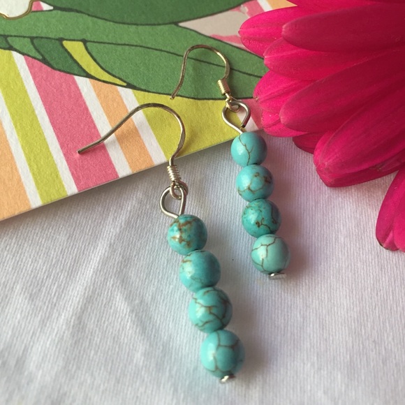 Quad Drop Natural Turquoise Stone Earrings - Picture 2 of 2