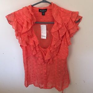 Bebe coral scoop neck frilly blouse corset waist