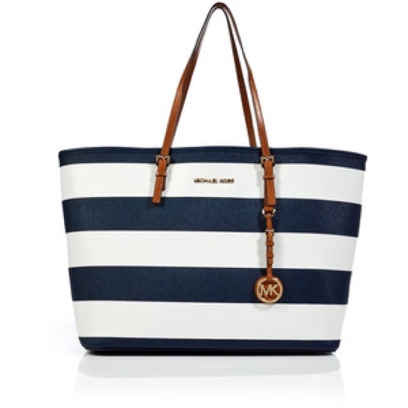 Michael Kors Jet Set Handbag Navy and White