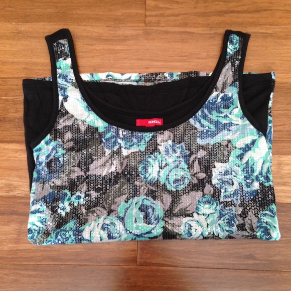 Floral sequin tank top