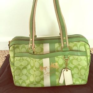 Green Auth Coach Barrel Bag in great condition. Green Auth Coach Barrel Bag in great condition.