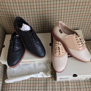 BASS "enfield" oxfords x 2 black/tan 8.5W woman