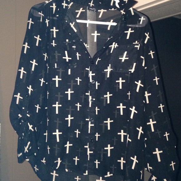 Cross design long sleeved blouse