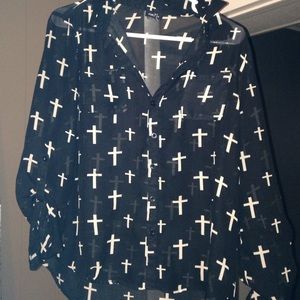 Cross design long sleeved blouse