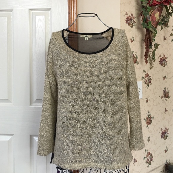 Tan Hi-Low, Scope Neck Sweater w/ Black Sheer Back - Picture 1 of 4