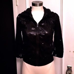 Forever 21 Black Sequin Hooded Bomber Jacket