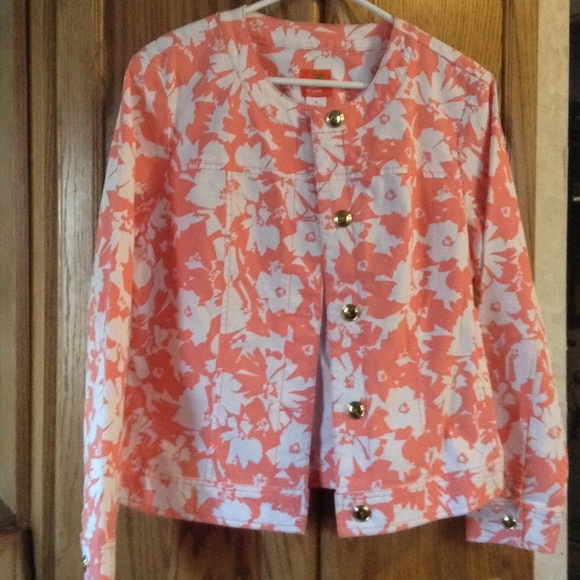 Jean jacket  style peach/white flower classy