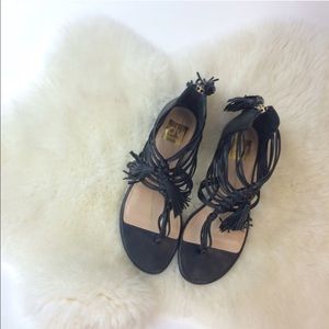 DV dolce vita black leather tassel sandals!