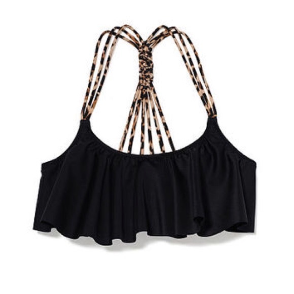 VS Black and Cheetah Knotted Back Flounce Top!
