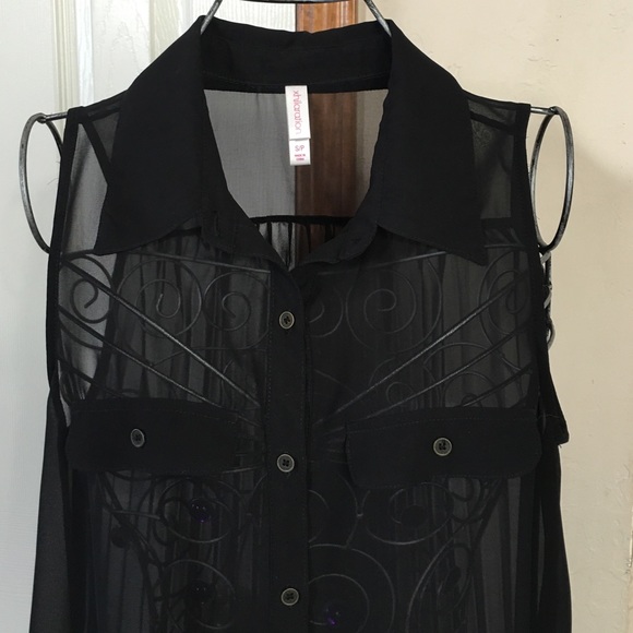 Black Hi-Low Sheer Top - Picture 2 of 4