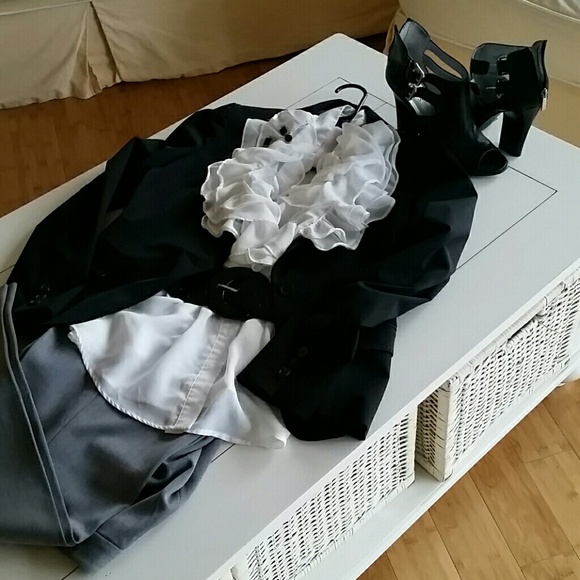 Sheer white ruffled blouse.