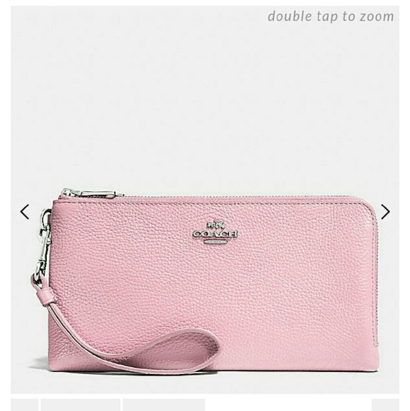 Coach double zip wristlet in pebble leather