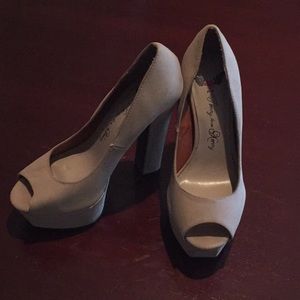 Suede Nude Peep Toe Heels