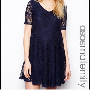 Lace Asos maternity dress in navy blue