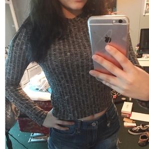 NWT CROP SWEATER RIBBED GRAY