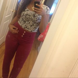 High Waisted Burgundy Jeans