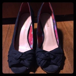 Navy Blue Peep Toe Wedges 8W