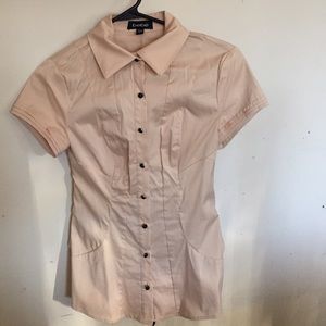 Bebe Classy Beige Blouse with Corset Back