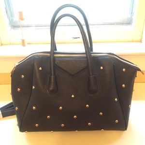 Black/Gold Studded Top Handle Bag