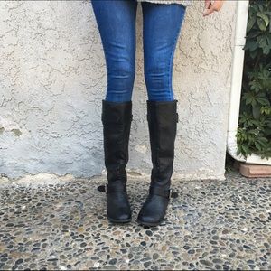 Black knee high moto boots