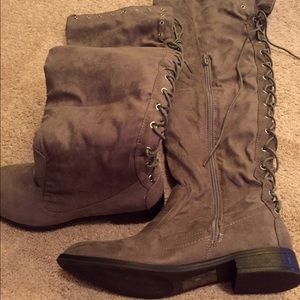 Worn once taupe lace up the back boots