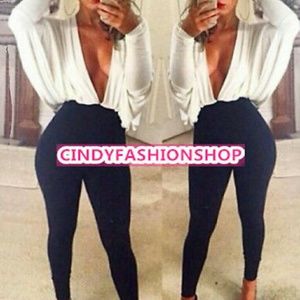 Batwing Deep V-neck Bodycon Jumpsuit