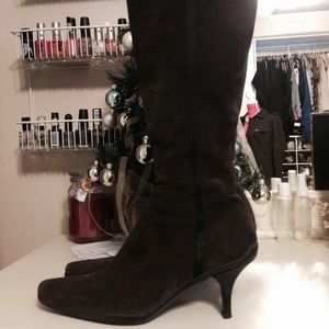 PRADA logo Brown suede knee boots Size 38.5