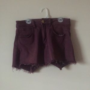 Burgundy American eagle hi-rise cut off shorts