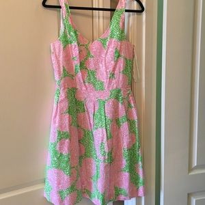 Lilly Pulitzer pink and green fit and flare