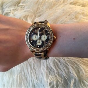 EXPRESS Gold Leopard Print Rhinestone Watch