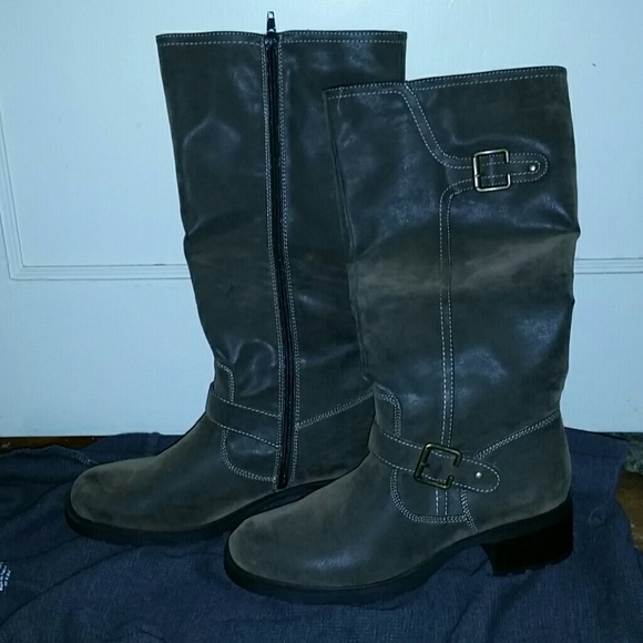 Knee high suede like boots.