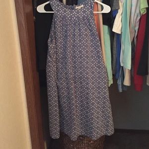 blue flower print sleeveless dress