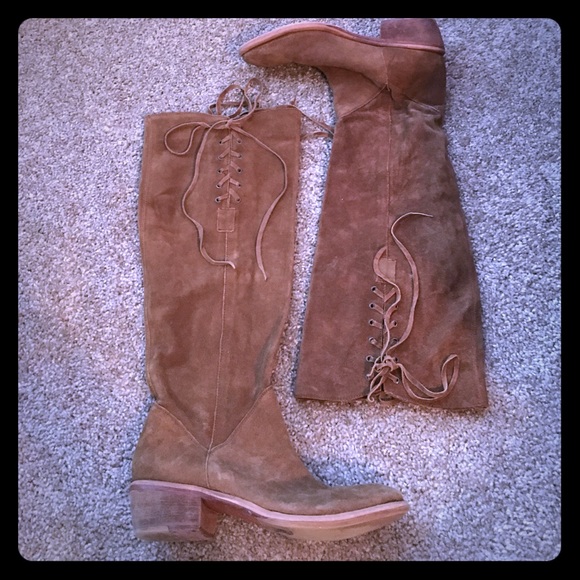 ‼️REDUCED‼️Suede tan double sided lace-up boots