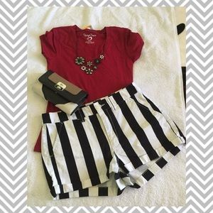 Black and white stripped cuffed shorts